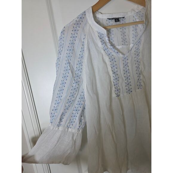 ZAC & RACHEL Blue White Bell Sleeve Boho Hippie Lightweight Semi-Sheer Top SZ 2X - Picture 3 of 10